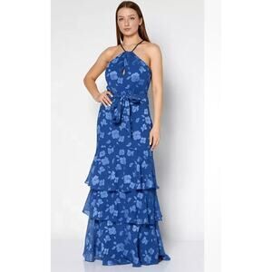 NWT Lauren Ralph Lauren Women's Blue Adjustable Halter Neck Maxi Dress Size 14